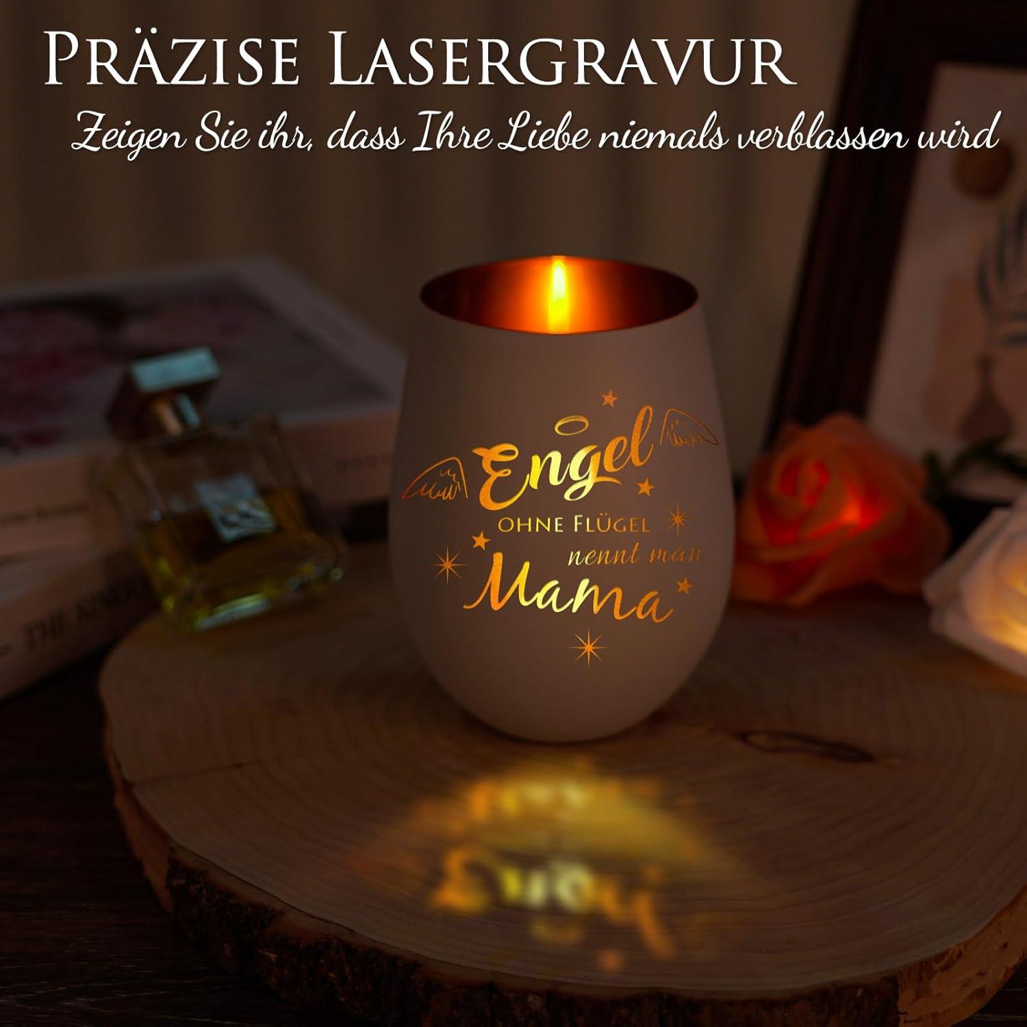 Windlicht mit Gravur für Mama, Teelichthalter Weihnachten, Geschenk Mutter