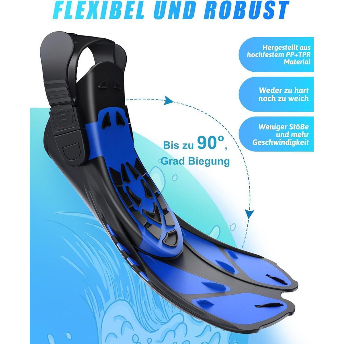 Vollgesichts-Tauchmaske mit Flossen, Schnorchelset L/XL Schwarz-Blau