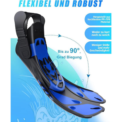 Vollgesichts-Tauchmaske mit Flossen, Schnorchelset L/XL Schwarz-Blau