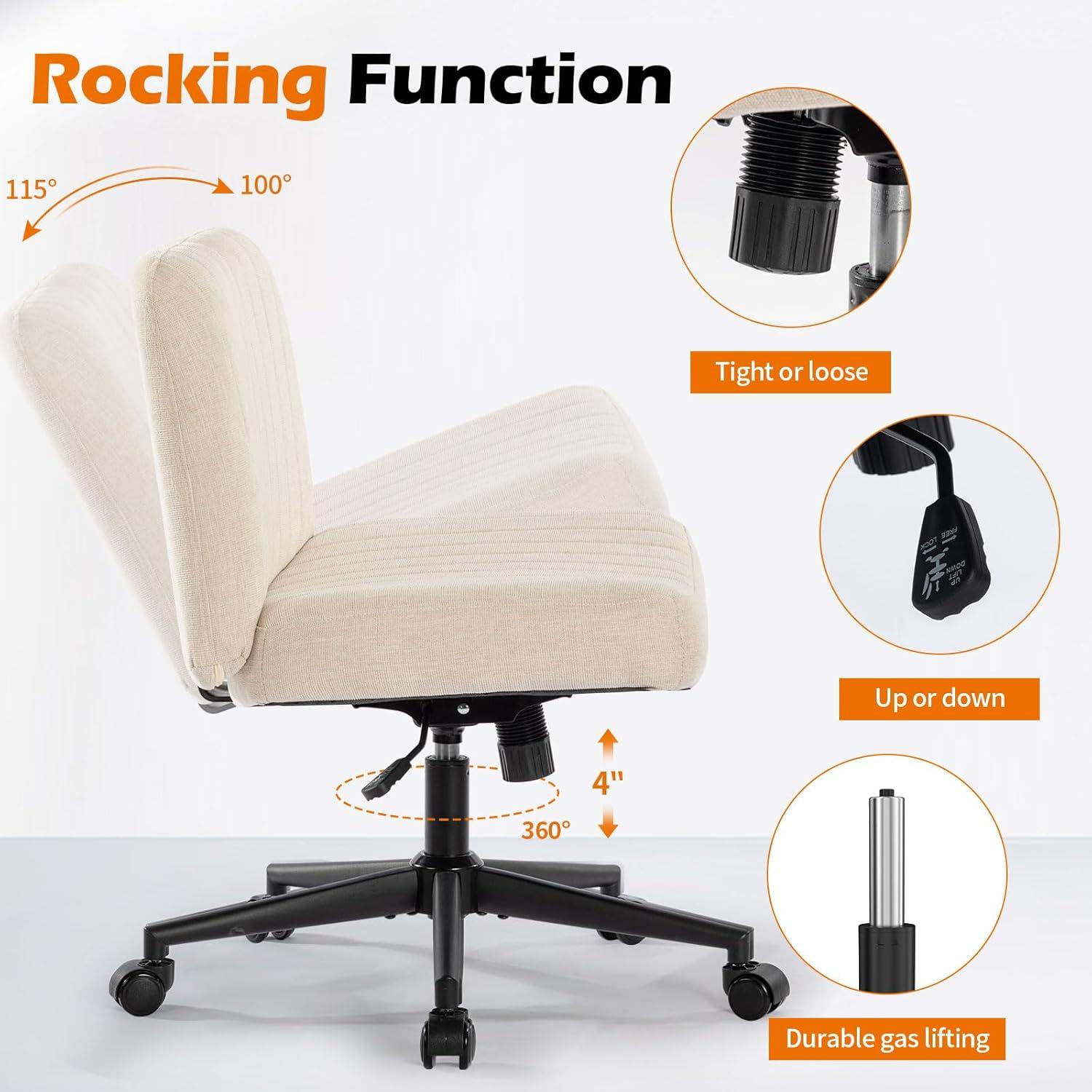 Bosmiller Bürostuhl Armless Höhenverstellbar Drehstuhl 150KG Stoff Beige