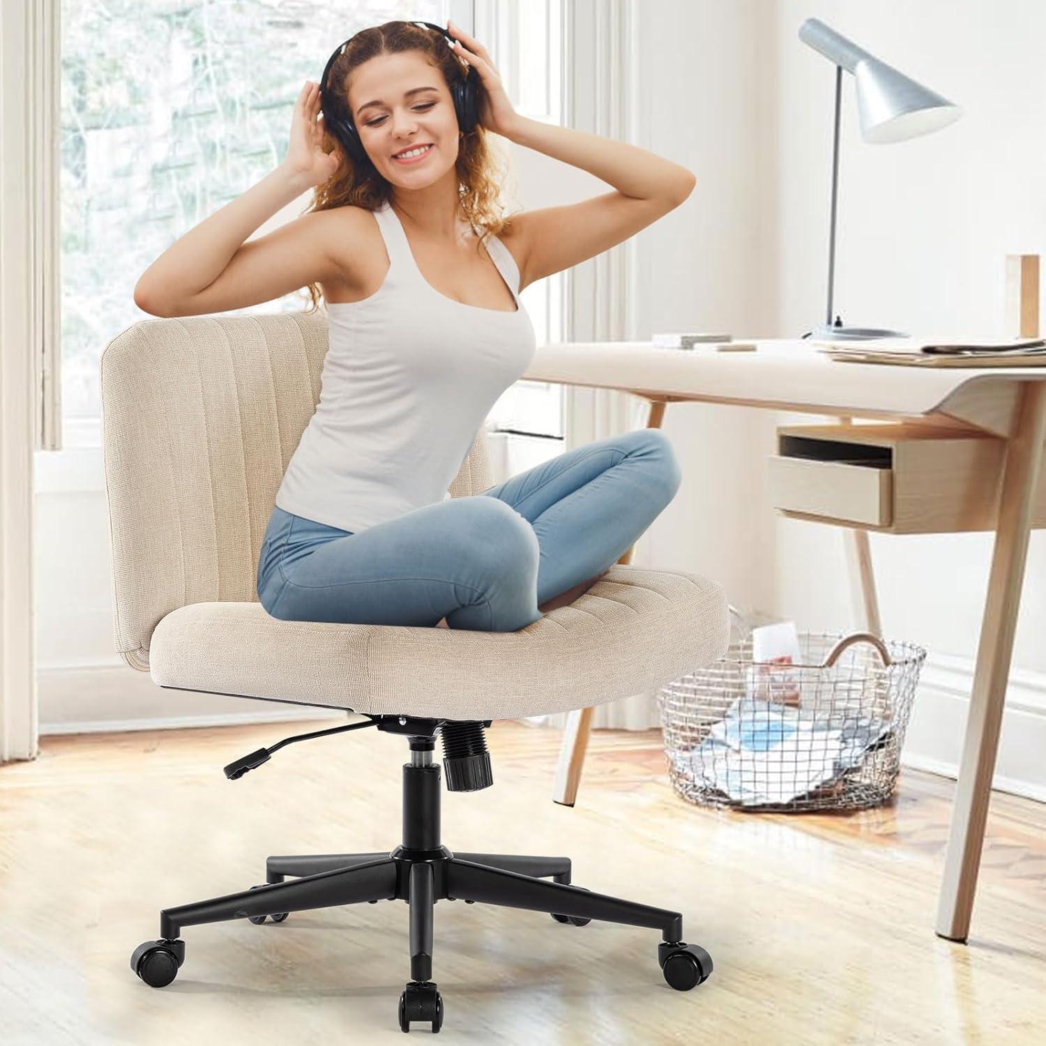 Bosmiller Bürostuhl Armless Höhenverstellbar Drehstuhl 150KG Stoff Beige