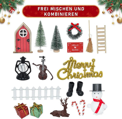 Miniatur Wichteltür Zubehör Weihnachten Set Holz Deko 20