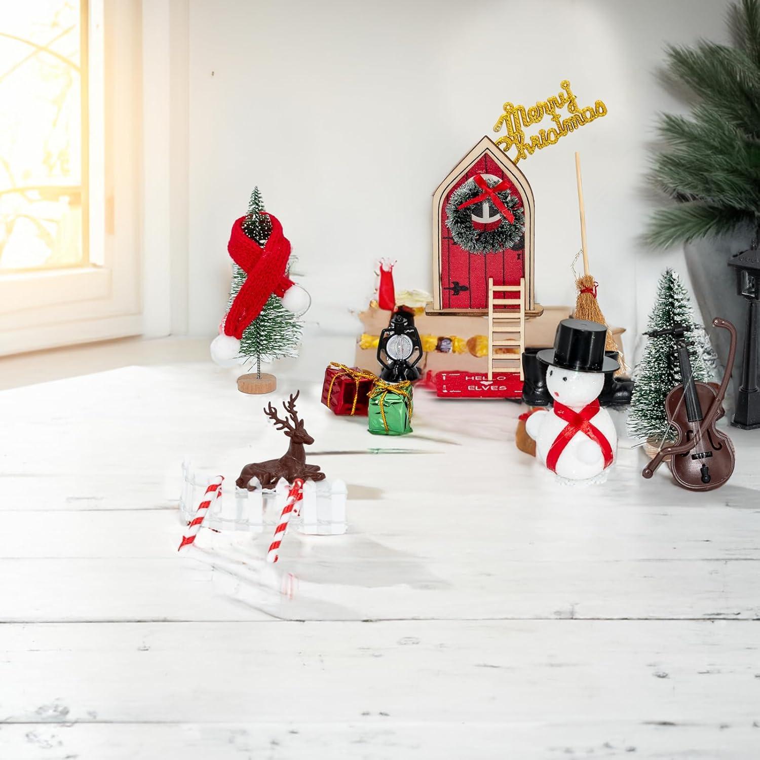 Wichteltür Zubehör Weihnachten Set Miniatur Holz Tür Deko 20