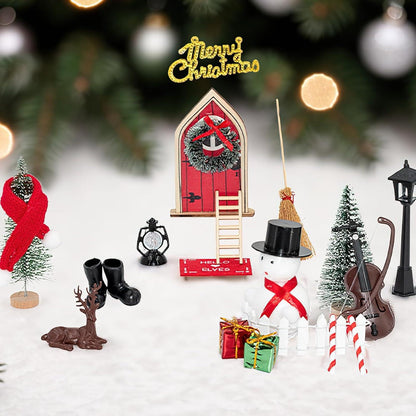 EDWINENE Wichteltür Set Weihnachtsdekoration Miniatur Tür aus Holz