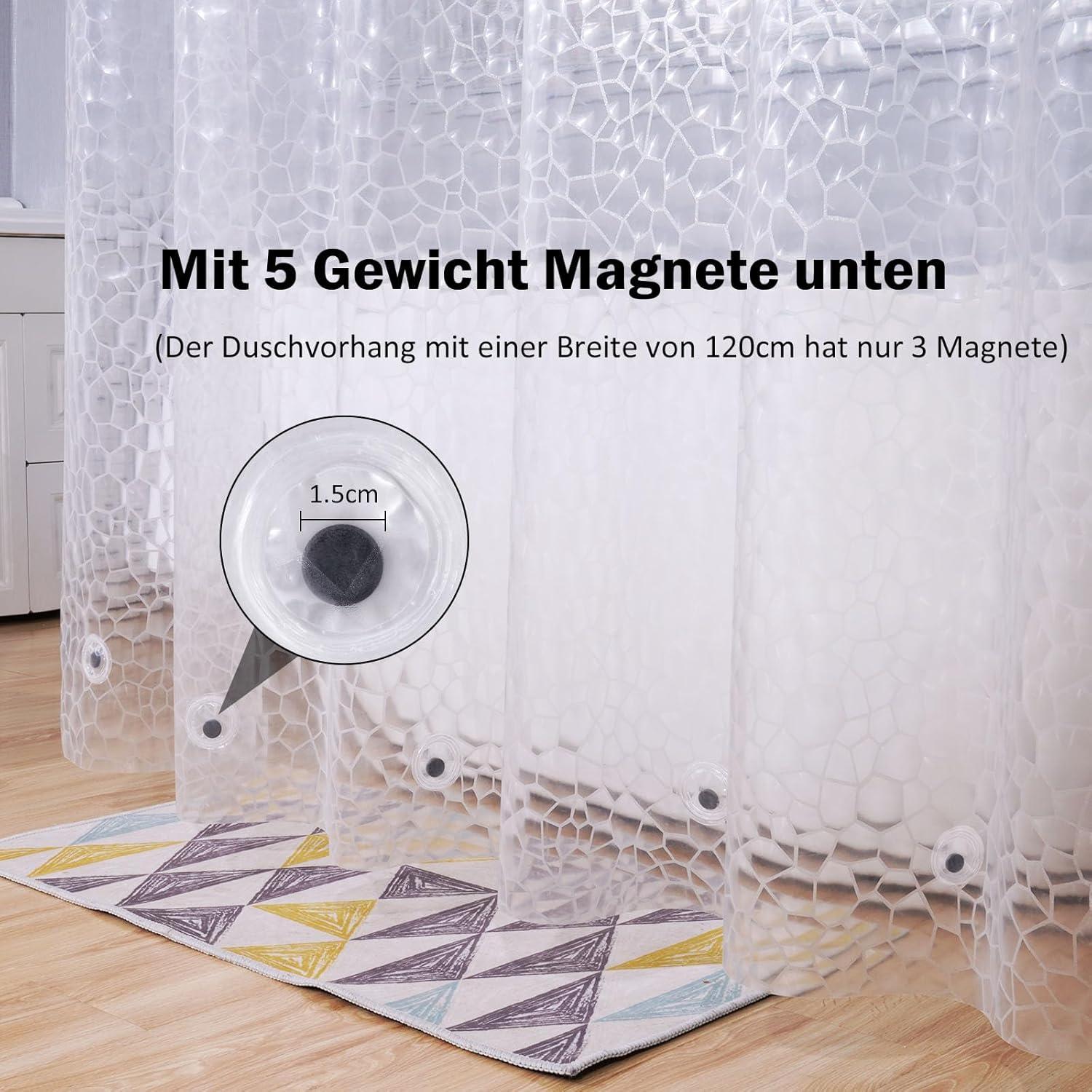 Duschvorhang Transparent mit Magneten und Hexagon Muster 150x200 wasserdicht