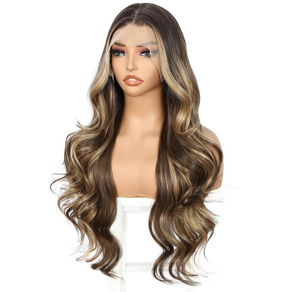 Braune Körperwelle Lace Front Perücke mit Highlights – 26 Zoll