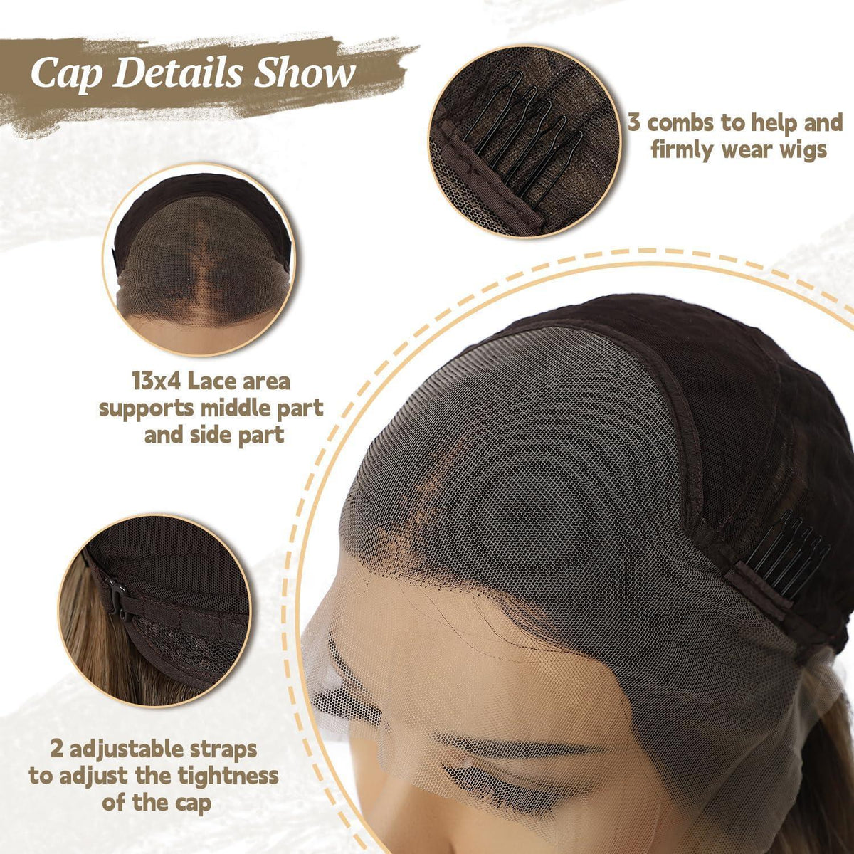 Braune Körperwelle Lace Front Perücke mit Highlights – 26 Zoll