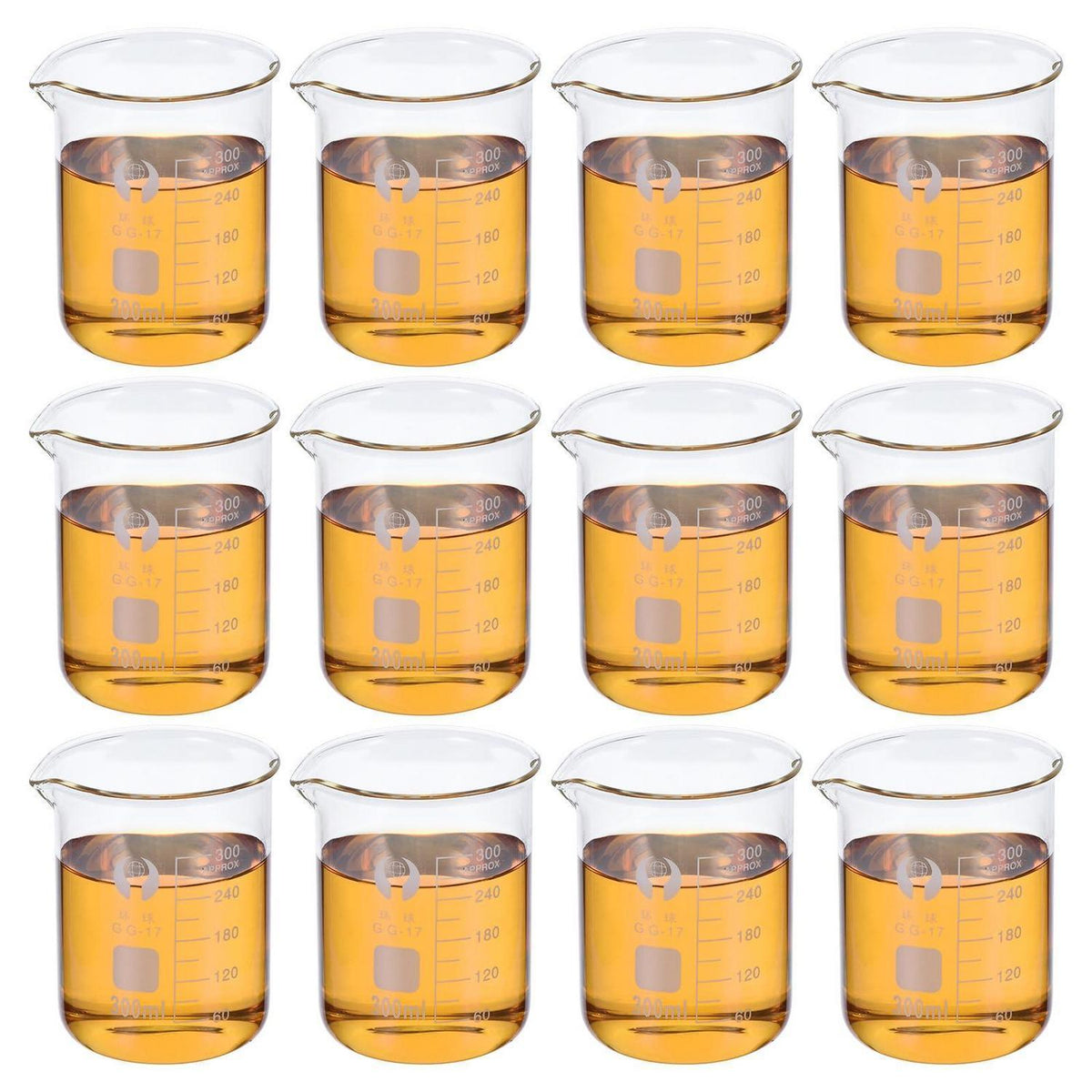 12x 300ml Borosilikat Glasbecher mit Skala & Ausgießer