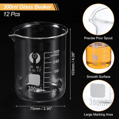 12x 300ml Borosilikat Glasbecher mit Skala & Ausgießer