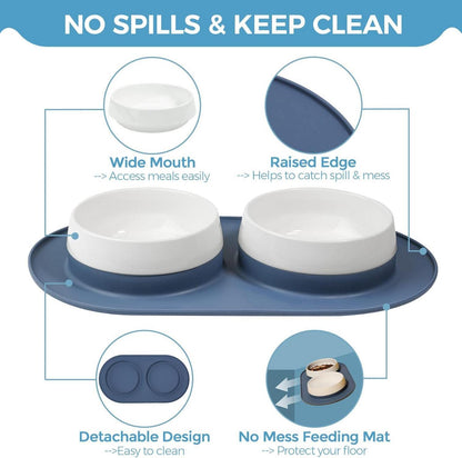 Keramik Hundenapf Set mit Silikon Matte 800ml 2er-Set