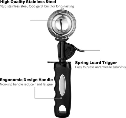 Eisportionierer 3,5 Esslöffel Keksschaufel 55 mm ergonomischer Griff Schwarz