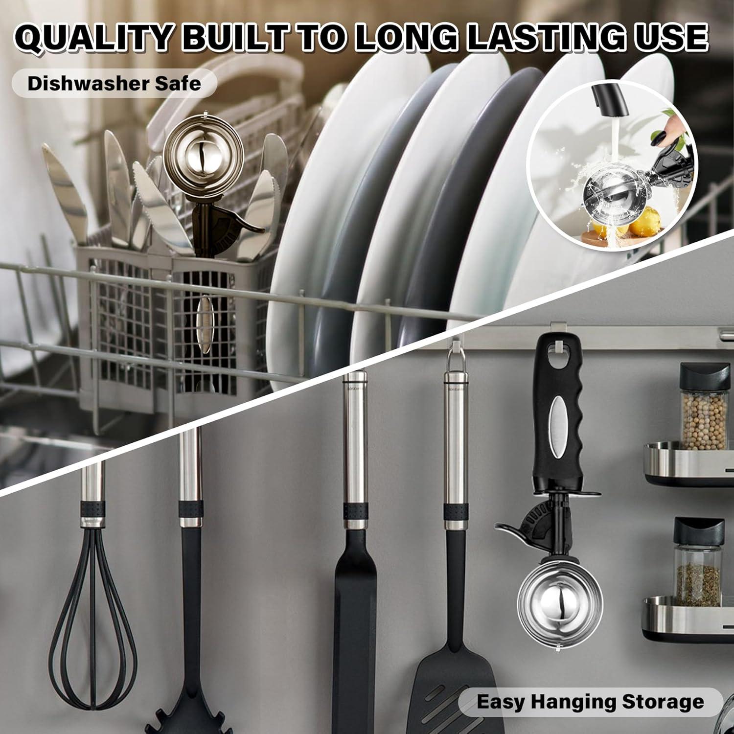 Eisportionierer 3,5 EL Keksschaufel 55mm Ergonomisch Schwarz