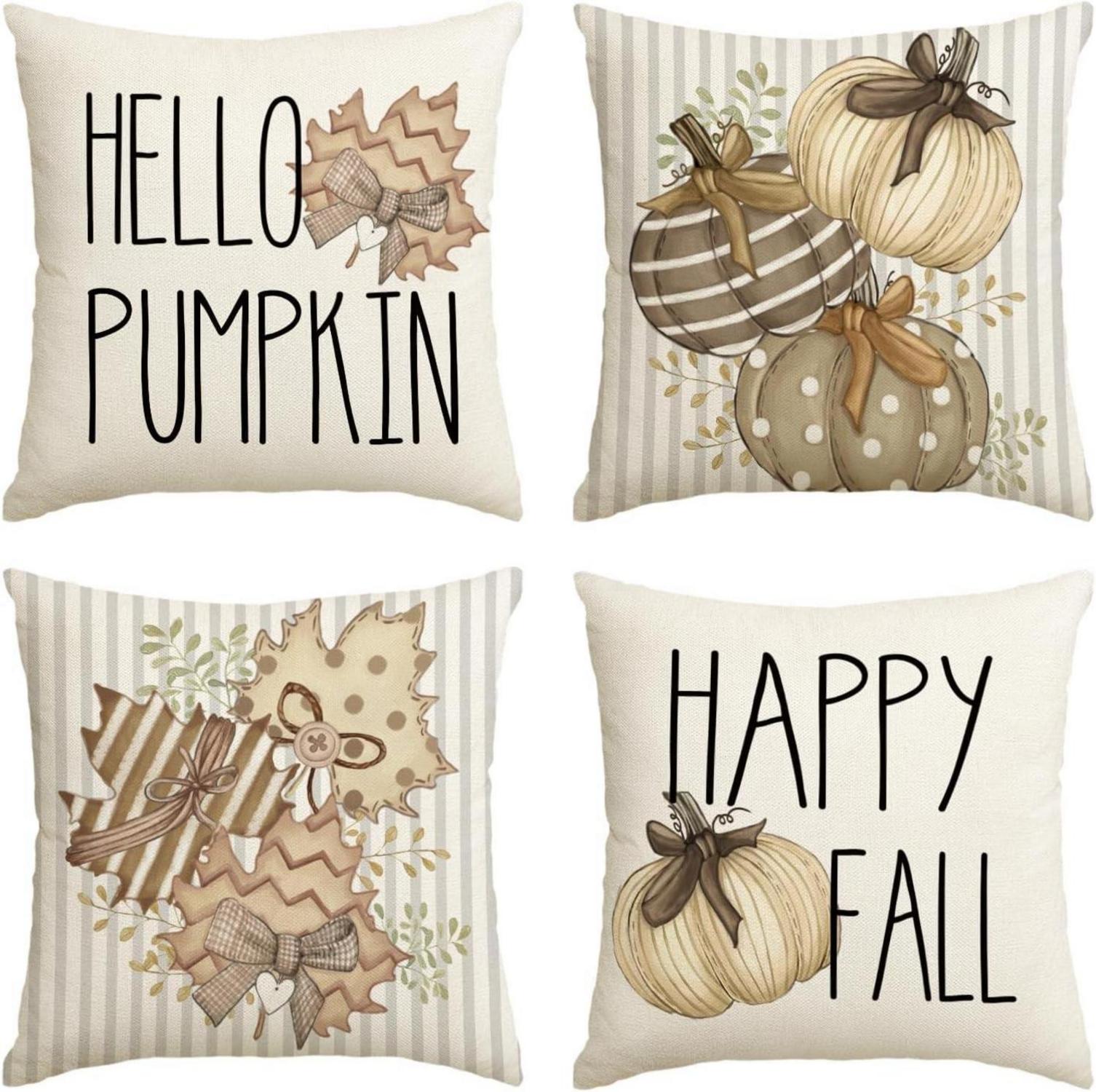 Herbst Kürbisse Streifen Kissenbezüge 4er Set 40x40 cm
