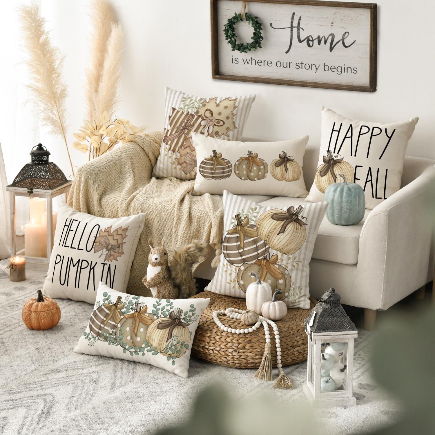 Herbst Kissenbezüge 4er Set 40x40 cm Braun Wohnzimmer Deko