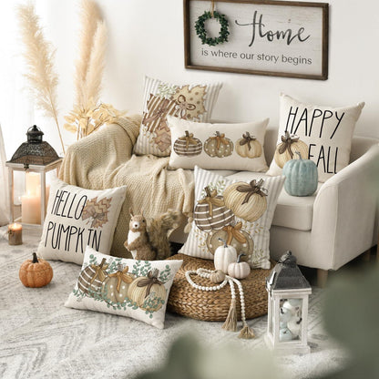 Herbst Kissenbezüge 4er Set 40x40 cm Braun Wohnzimmer Deko