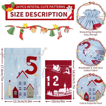 Adventskalender zum Befüllen für Kinder 24 Stoffbeutel