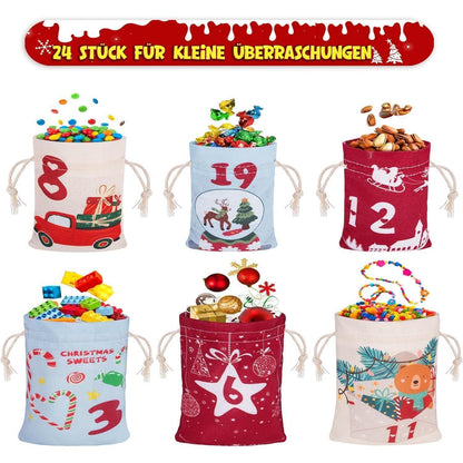 Adventskalender zum Befüllen für Kinder 24 Stoffbeutel