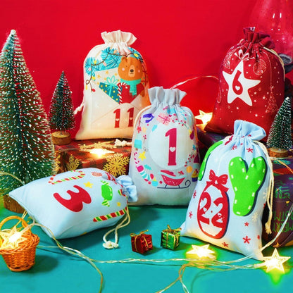 Adventskalender zum Befüllen für Kinder 24 Stoffbeutel