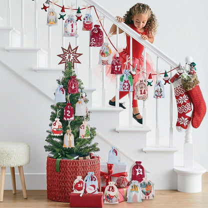 Adventskalender zum Befüllen 24 Kinder Stoff Säckchen Weihnachtskalender