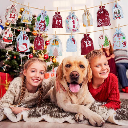 Adventskalender zum Befüllen 24 Kinder Stoff Säckchen Weihnachtskalender