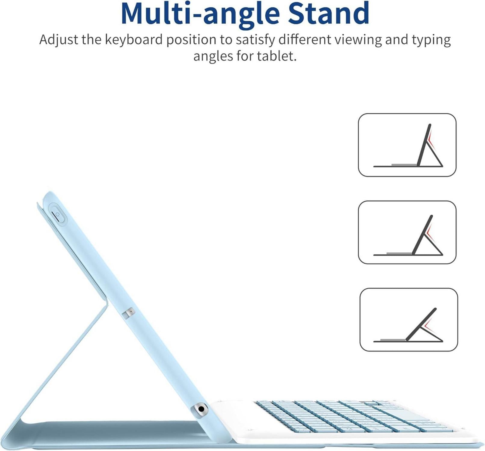 EasyAcc Tastatur Hülle iPad 10.2 Zoll 9./8./7. Gen Schutzfolie Weiß Eisblau