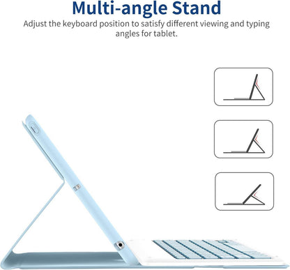 EasyAcc Tastatur Hülle iPad 10.2 Zoll 9./8./7. Gen Schutzfolie Weiß Eisblau