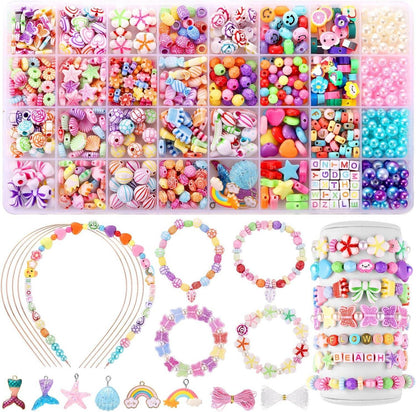 Perlen Set für Mädchen Armbänder basteln 32 Farben Kinder Bastelset
