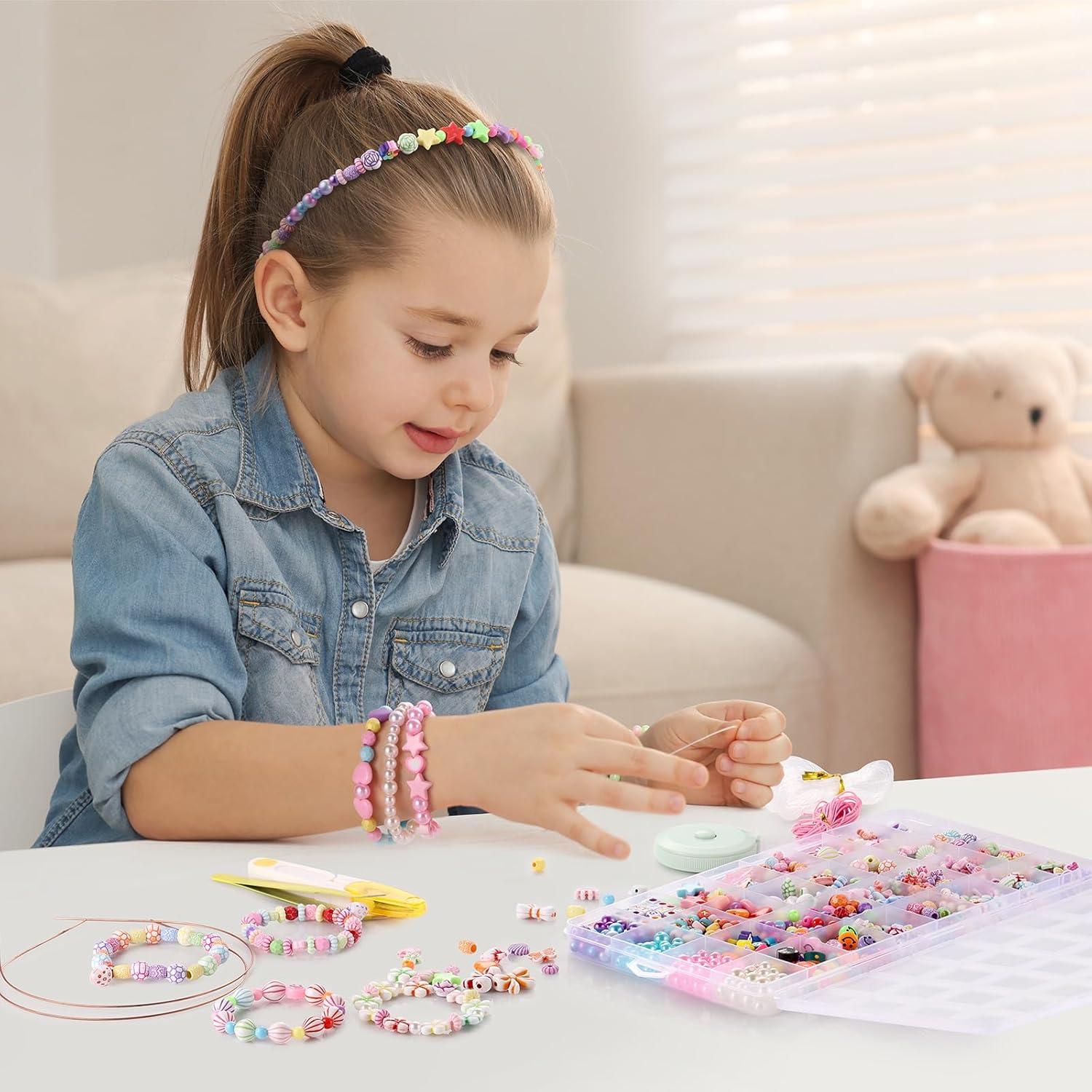 Perlen Set für Mädchen - Bastelset mit 32 Farben, DIY Armbänder, Geschenke Mädchen 5-13 Jahre
