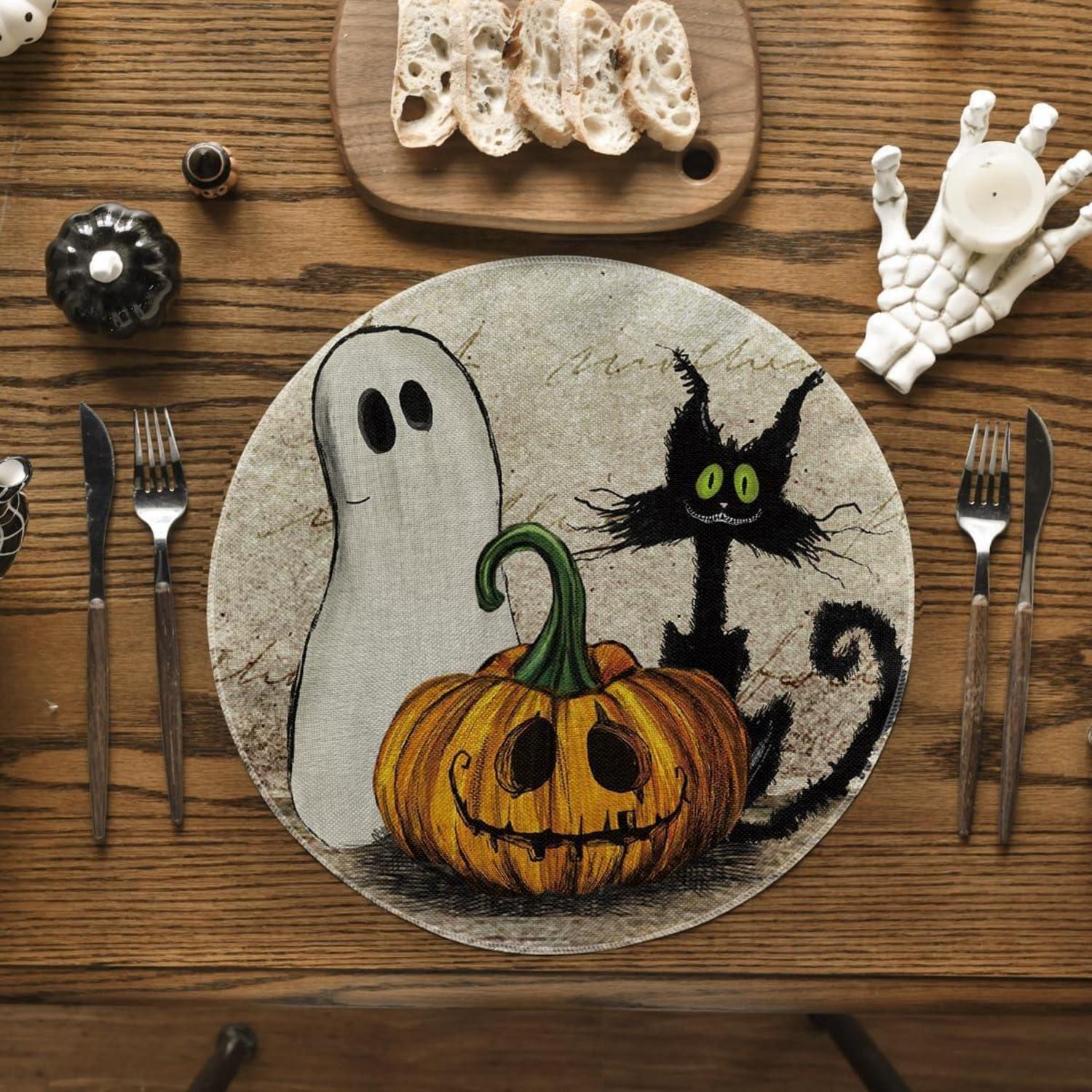 Artoid Mode Halloween Katze Geist Platzsets 4er Set 37cm