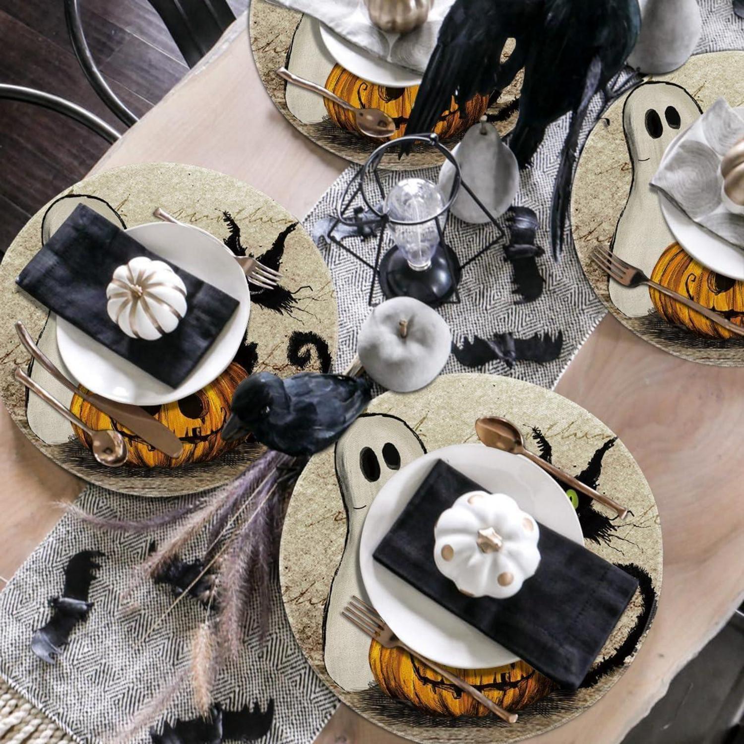 Katze Geist Halloween Platzsets 4er Set 37cm Rund Tischset