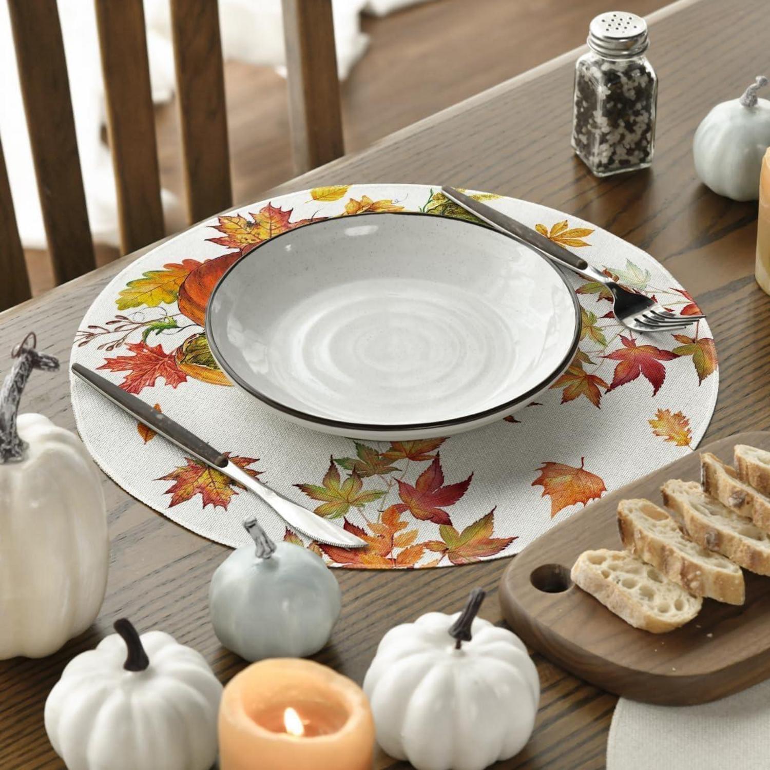 Herbst Runde Platzsets 4er Set, 37cm Tischset Waschbar Platzdeckchen