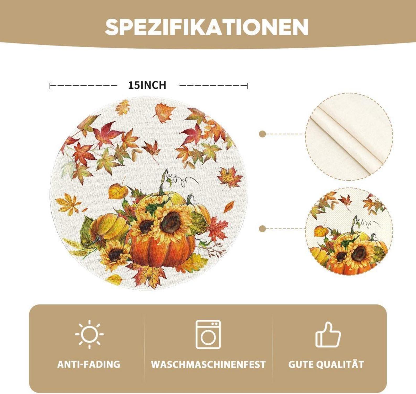 Herbst Tischsets 4er Set Kürbisse Ahornblätter Sonnenblumen 37cm