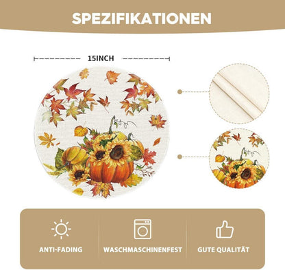 Herbst Tischsets 4er Set Kürbisse Ahornblätter Sonnenblumen 37cm