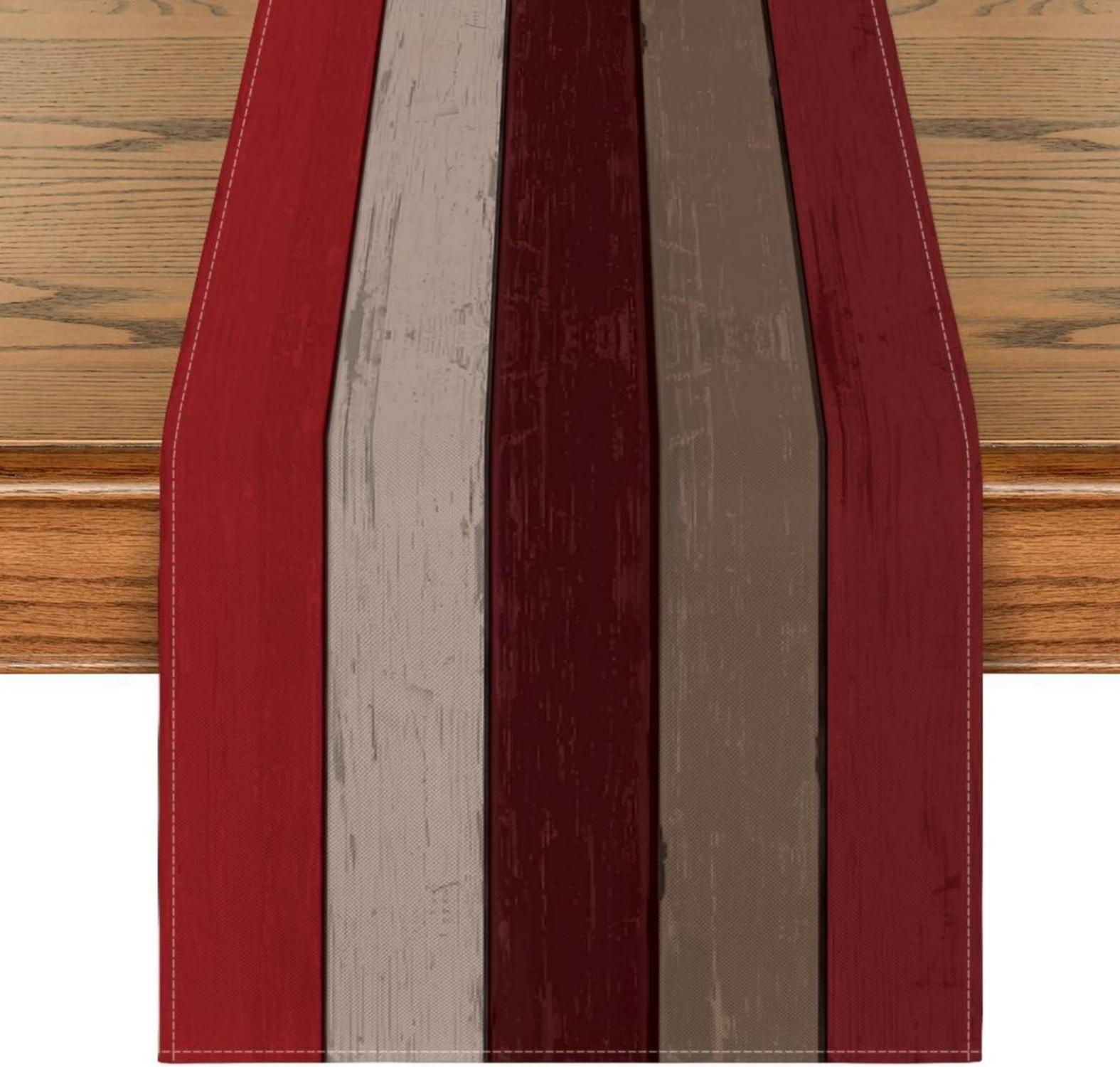 Roter Herbst Tischläufer Holz Deko 40x180 cm Thanksgiving Weihnachten