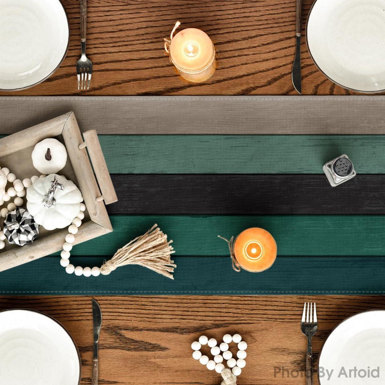 Grüner Herbst Tischläufer Rustikal Holz Deko 40x100 cm