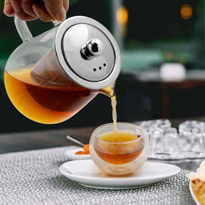 Honneeo Teekanne Glas Borosilikat 750ml Siebeinsatz, Hitzebeständig, Schwarzer