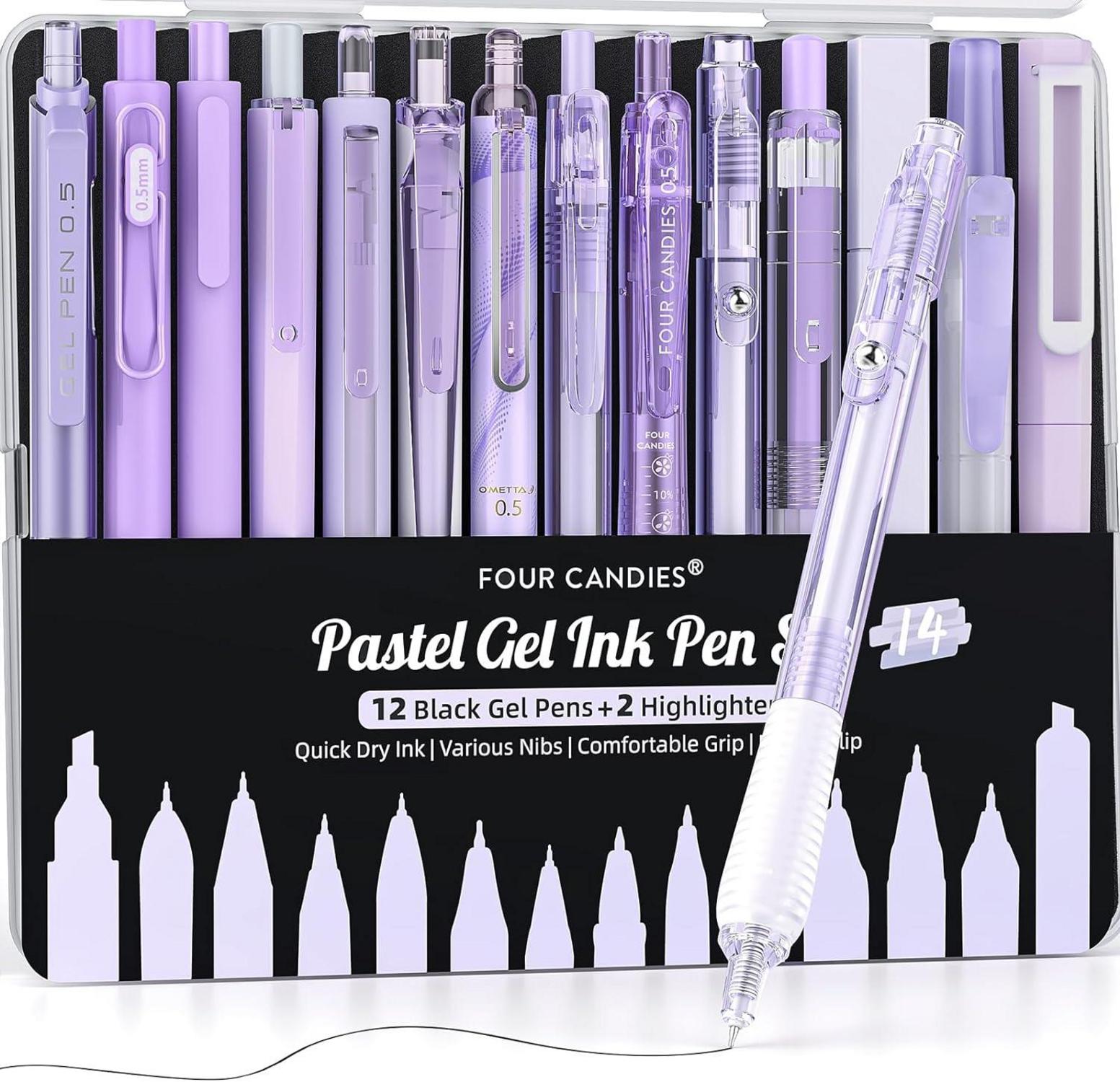 Gelstifte Set, 14-teilig, feine Spitze, einziehbar, 12x Schwarz, 2x