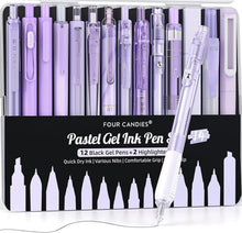 Gelstifte Set, 14-teilig, feine Spitze, einziehbar, 12x Schwarz, 2x