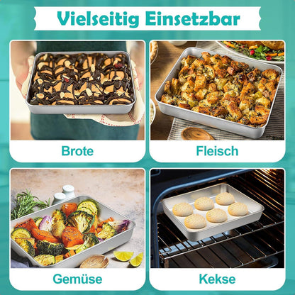Edelstahl Backblech Set Rechteckig 2 Stück 23,8x18x5cm Auflaufform Kuchenblech