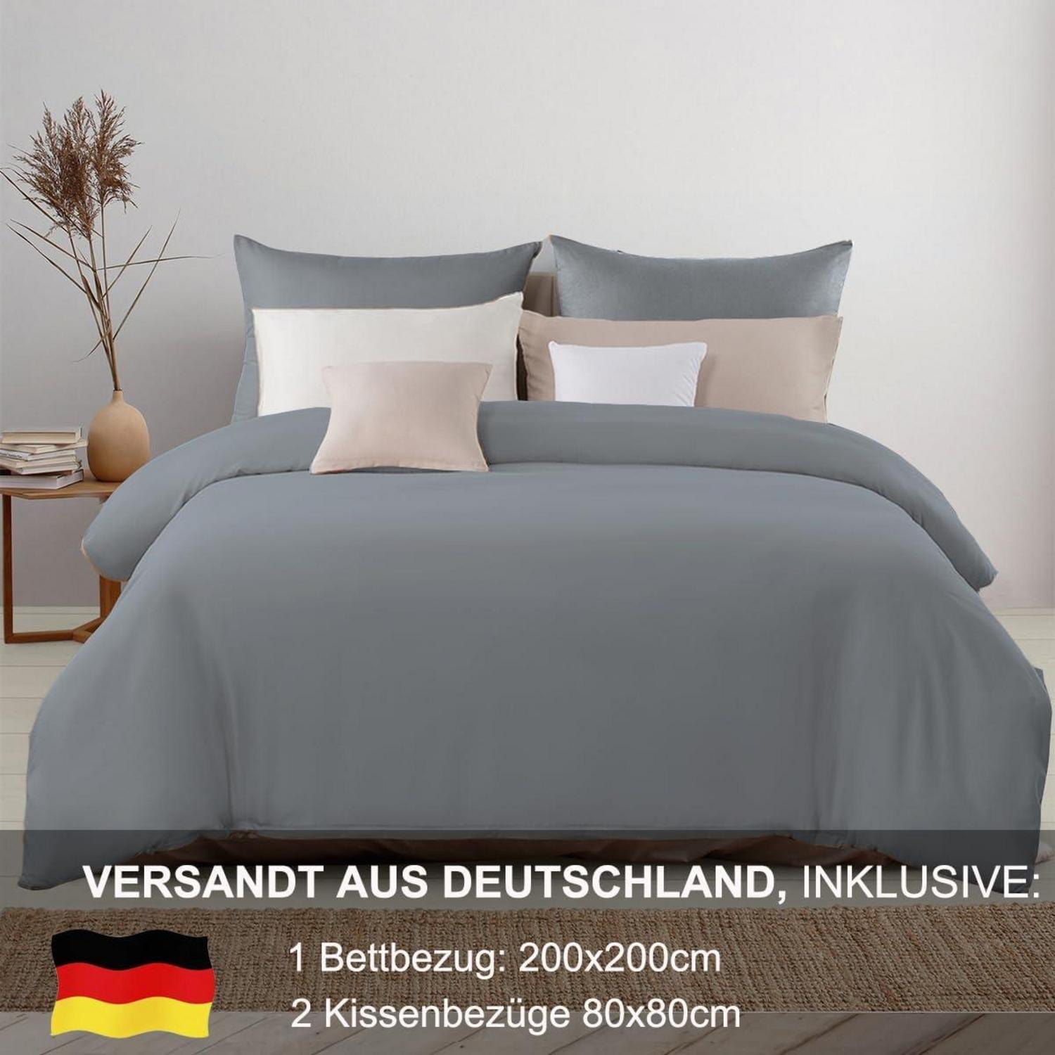Bettwäsche 200x200 Grau Weich Mikrofaser Reißverschluss 2er Set