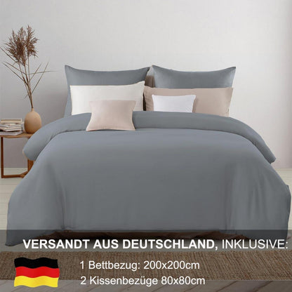 Bettwäsche 200x200 Grau Weich Mikrofaser Reißverschluss 2er Set