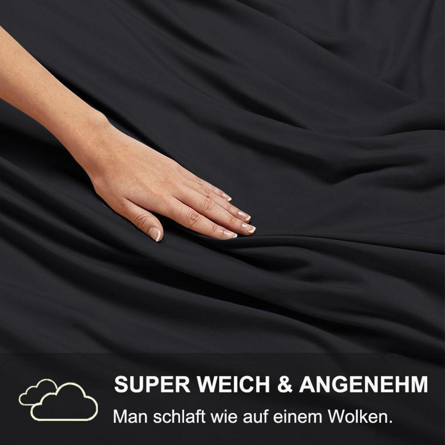 Bettwäsche 135x200 4tlg Schwarz Weich Mikrofaser