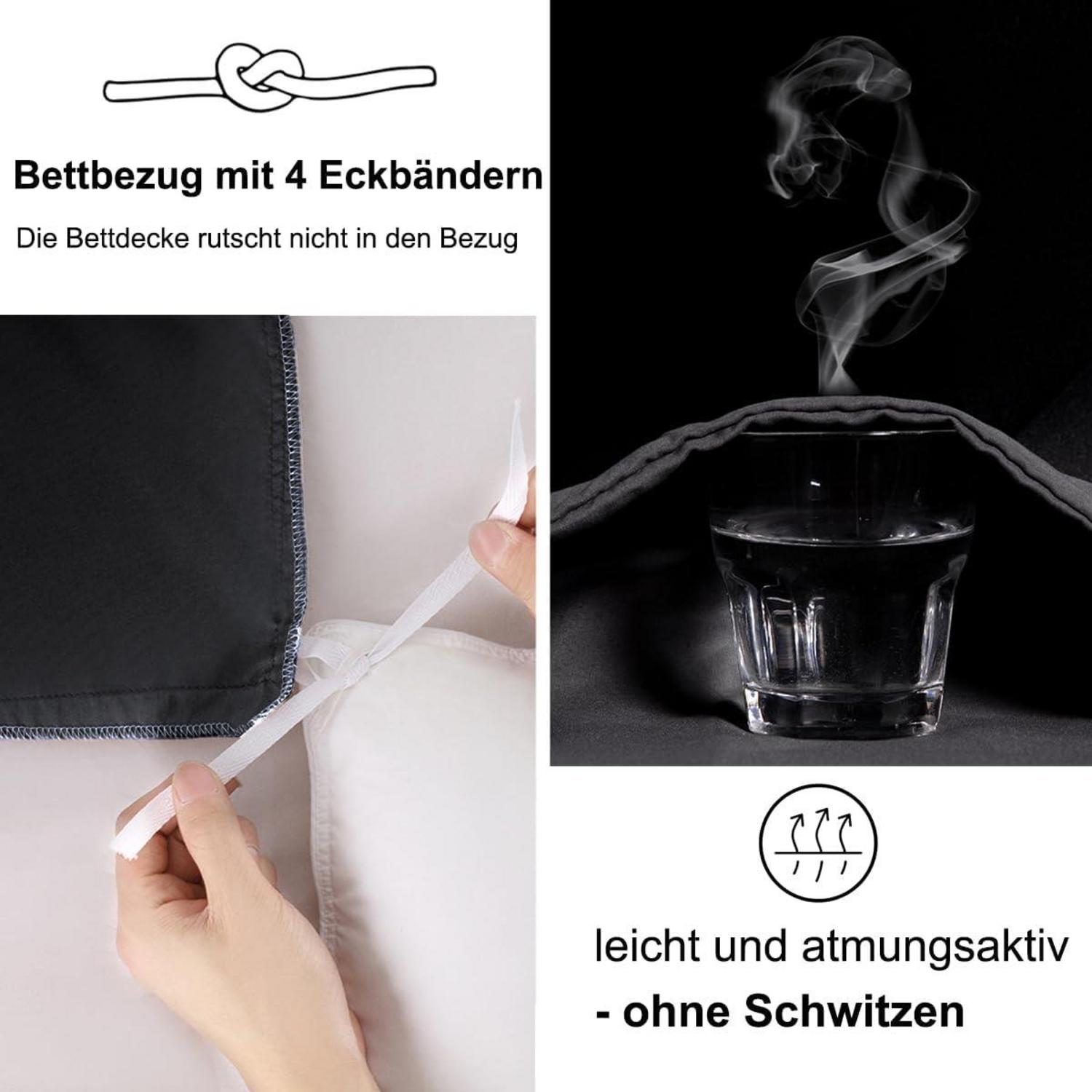Bettwäsche 135x200 4tlg Schwarz Weich Mikrofaser Reißverschluss
