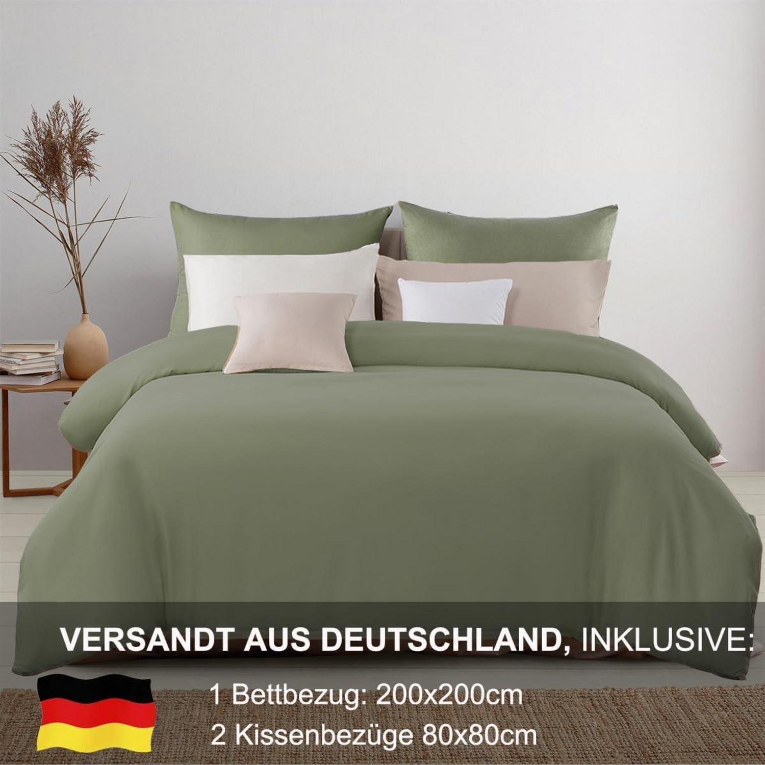 Bettwäsche 200x200 Grün Weich Mikrofaser Reißverschluss 2er Set