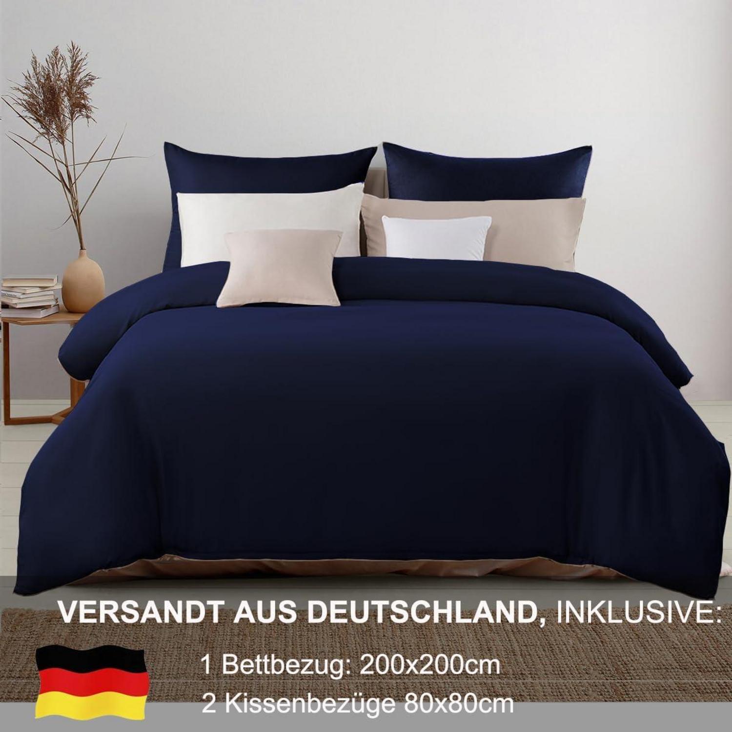 Bettwäsche 200x200 Blau Mikrofaser Reißverschluss 2-tlg. Set