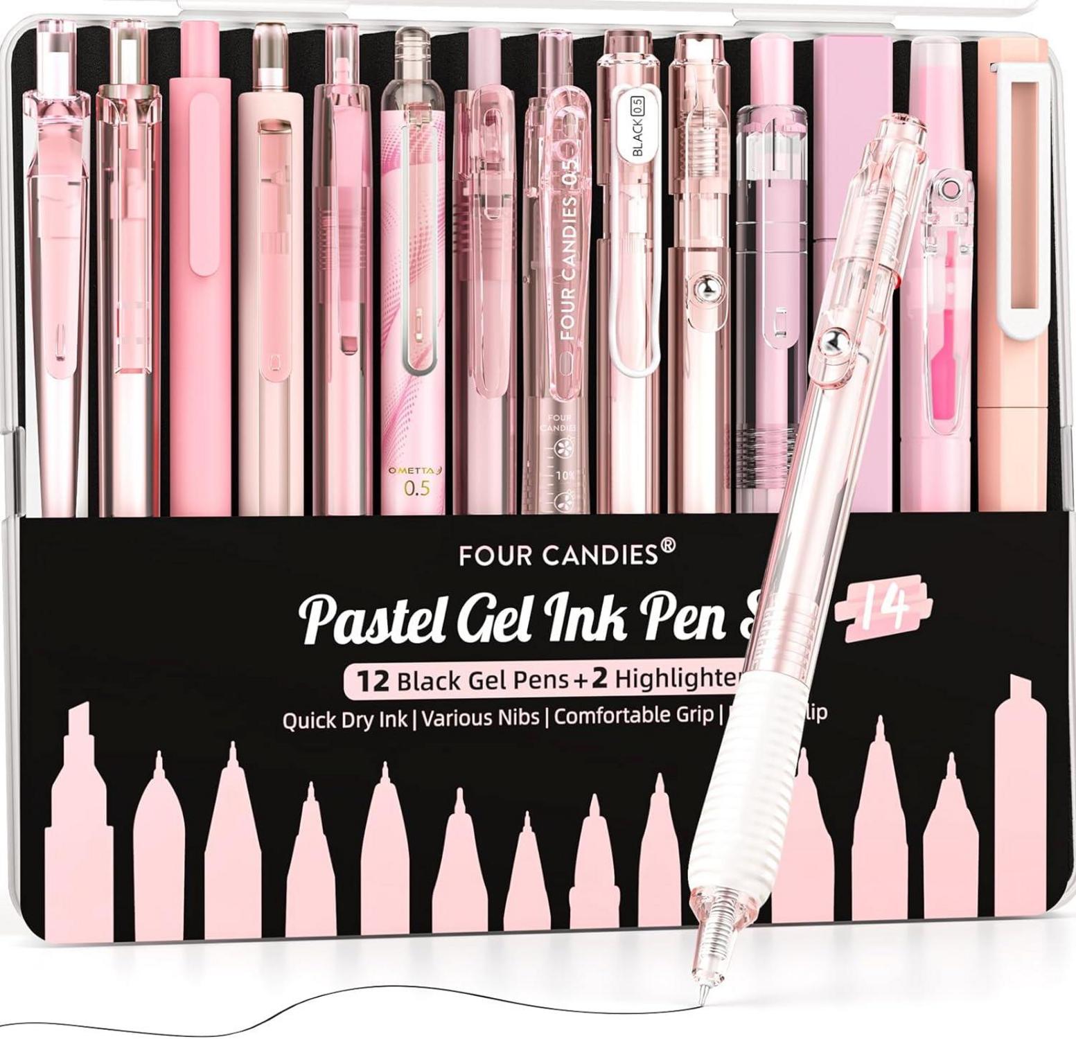 Gel-Tintenstift-Set 0,5 mm, 14-teilig mit Etui & Highlightern