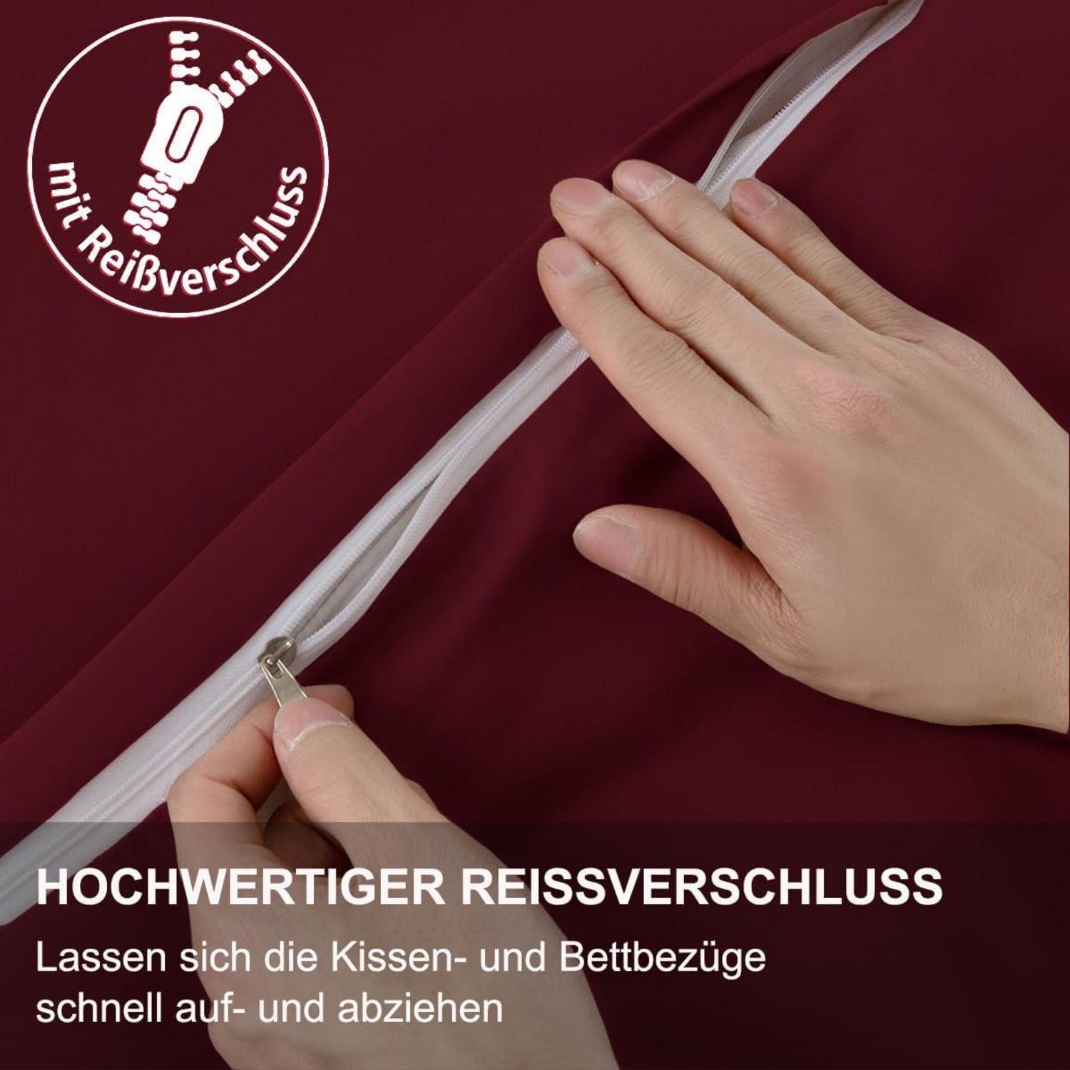 Beqnat Bettwäsche 200x200 Rot Weich Mikrofaser Reißverschluss 2er Set