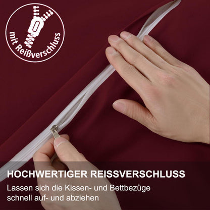 Beqnat Bettwäsche 200x200 Rot Weich Mikrofaser Reißverschluss 2er Set
