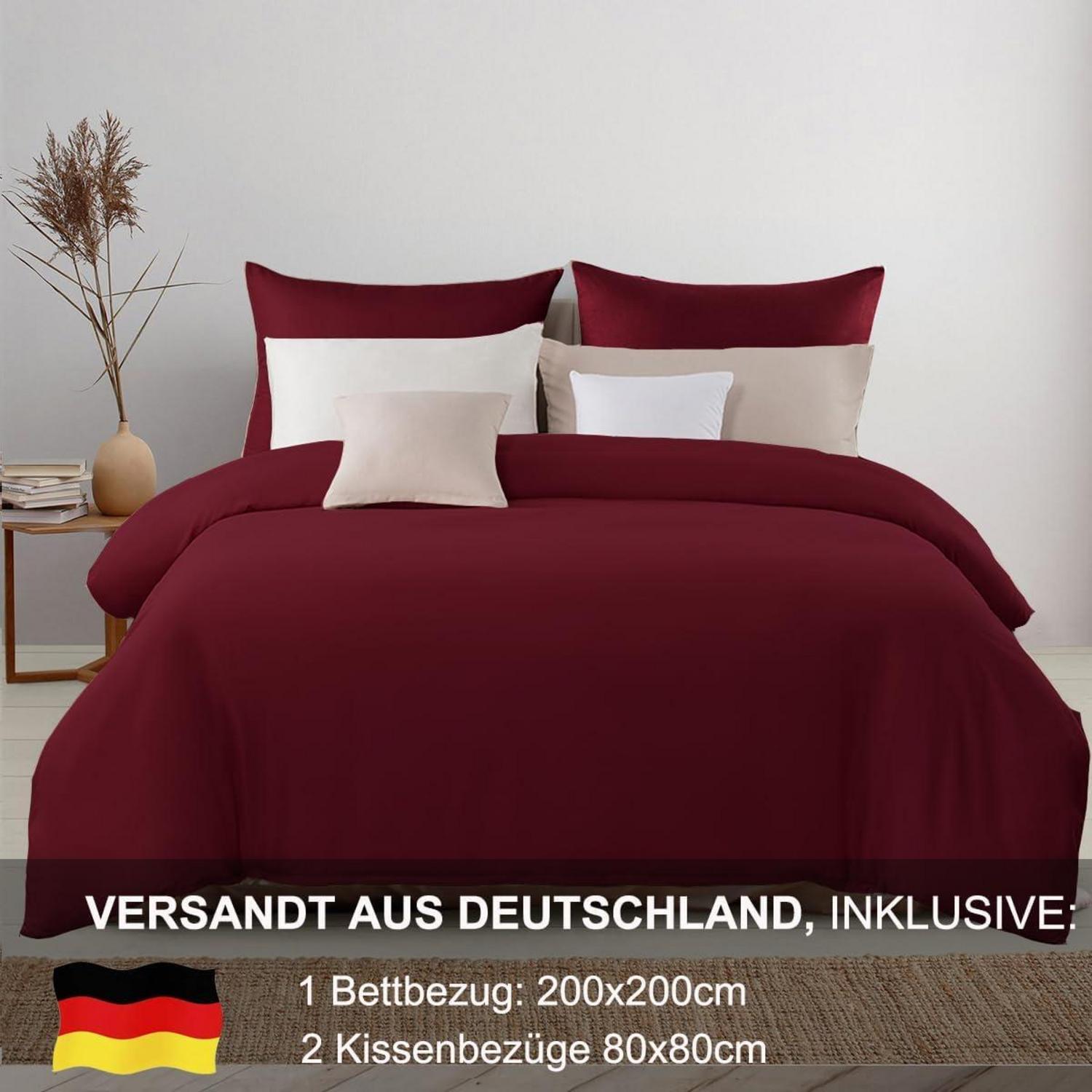 Bettwäsche 200x200 Rot Weich Mikrofaser Reißverschluss 3-teilig
