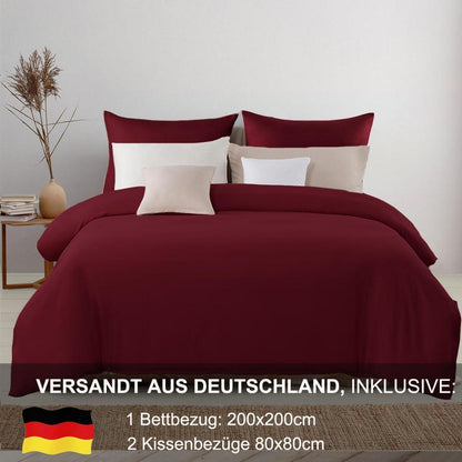 Bettwäsche 200x200 Rot Weich Mikrofaser Reißverschluss 3-teilig